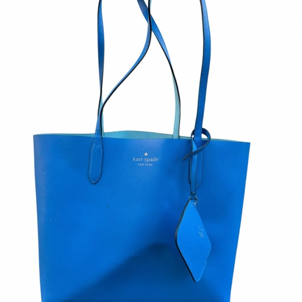 kate spade cobalt blue leather tote with hanging pouch